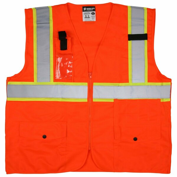 Mcr Safety Garments, Class 2, Surveyor, FL Oran, Silv/Lime X3 SURVCL2POX3